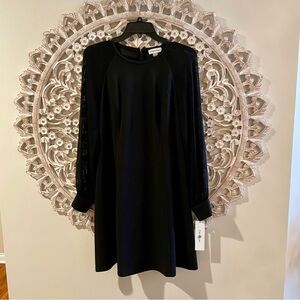 Calvin Klein Classic Black Dress With Sheer Sleeves, Size 8, Brand New With Tags
